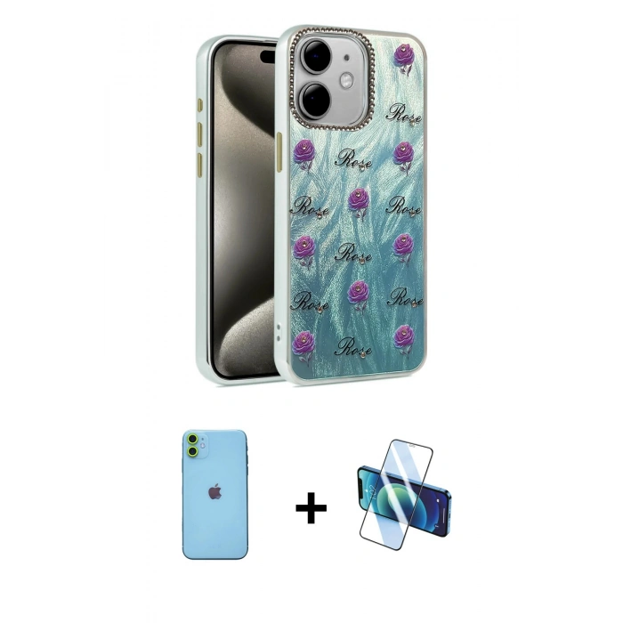 MARSİLYAN™- iPhone 11 Kılıf Zirve Modern Prime - Siyah 3D Antistatik Seramik Nano Ekran Koruyucu + Neon Fosforlu Kamera Lens - YL