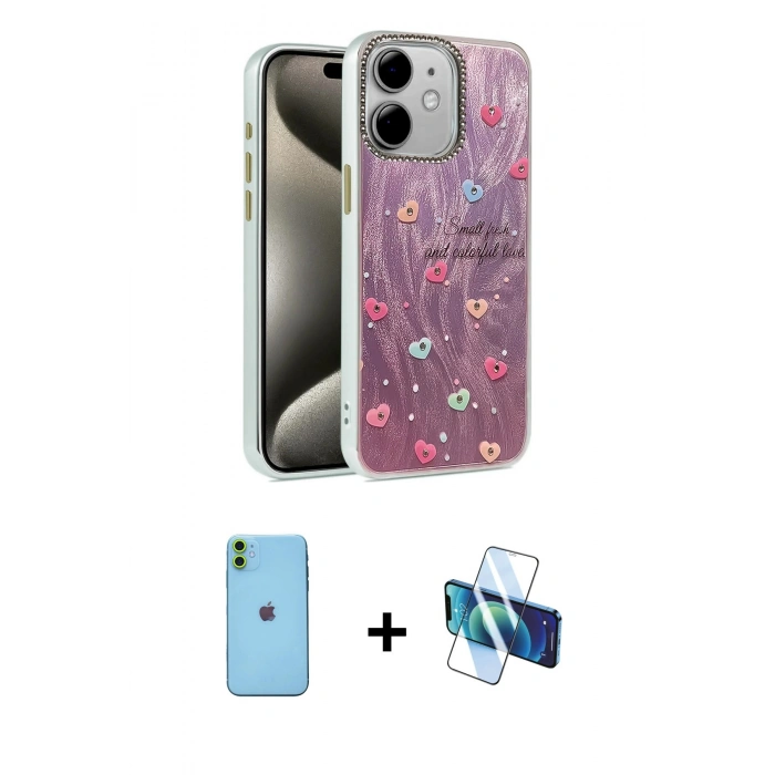MARSİLYAN™- iPhone 11 Kılıf Zirve Modern Prime - Siyah 3D Antistatik Seramik Nano Ekran Koruyucu + Neon Fosforlu Kamera Lens - YL