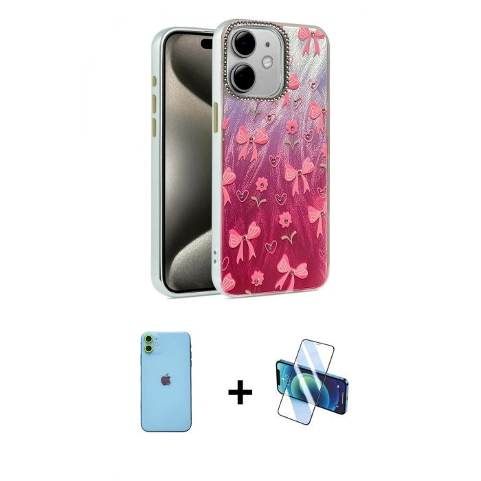MARSİLYAN™- iPhone 11 Kılıf Zirve Modern Prime - Siyah 3D Antistatik Seramik Nano Ekran Koruyucu + Neon Fosforlu Kamera Lens - YL
