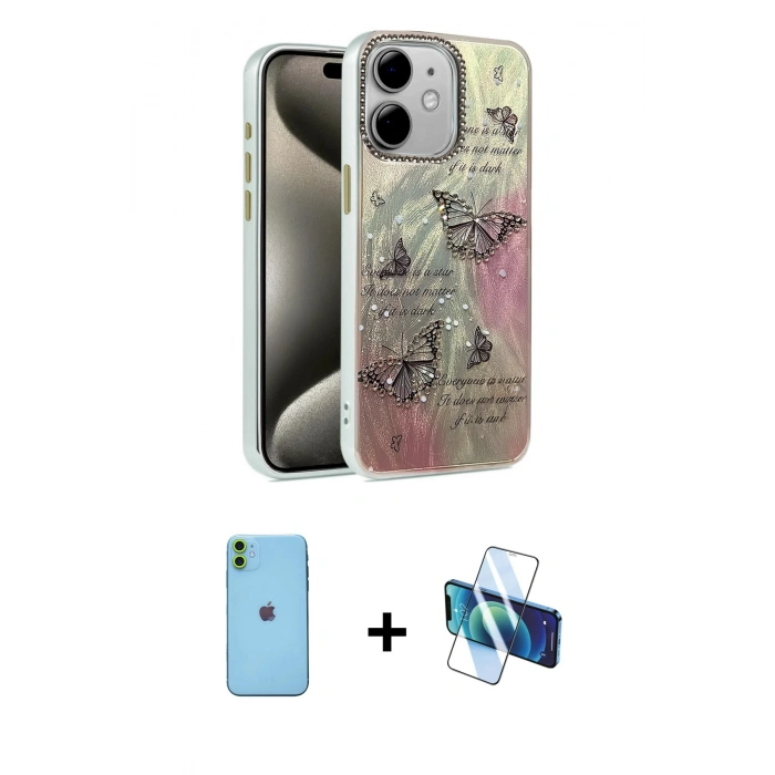 MARSİLYAN™- iPhone 11 Kılıf Zirve Modern Prime - Siyah 3D Antistatik Seramik Nano Ekran Koruyucu + Neon Fosforlu Kamera Lens - YL