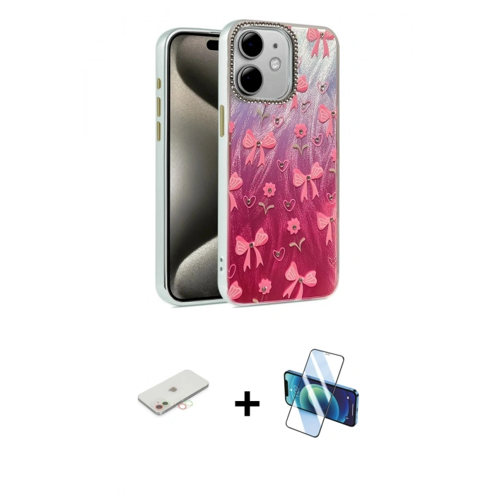 MARSİLYAN™- iPhone 11 Kılıf Zirve Modern Prime - Siyah 3D Antistatik Seramik Nano Ekran Koruyucu + Renkli Kamera Lens Koruma Cam - YL