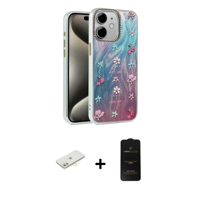 MARSİLYAN™- iPhone 11 Kılıf Zirve Modern Prime - Siyah 6D Antistatik Mat Seramik Hayalet Nano Ekran Koruyucu + Renkli Kamera Lens Koruma Cam - SI