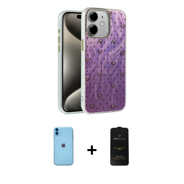 MARSİLYAN™- iPhone 11 Kılıf Zirve Modern Prime - Siyah 6D Antistatik Mat Seramik Hayalet Nano Ekran Koruyucu + Neon Fosforlu Kamera Lens - MI