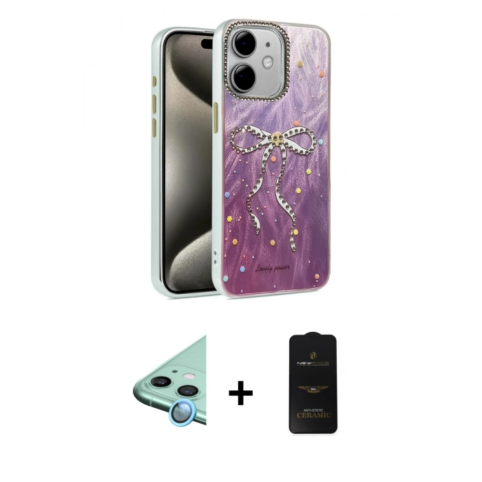 MARSİLYAN™- iPhone 11 Kılıf Zirve Modern Prime - Siyah 6D Antistatik Mat Seramik Hayalet Nano Ekran Koruyucu + Raze Metal Kamera Lens - MI
