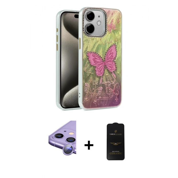 MARSİLYAN™- iPhone 11 Kılıf Zirve Modern Prime - Siyah 6D Antistatik Mat Seramik Hayalet Nano Ekran Koruyucu + Raze Metal Kamera Lens - MR