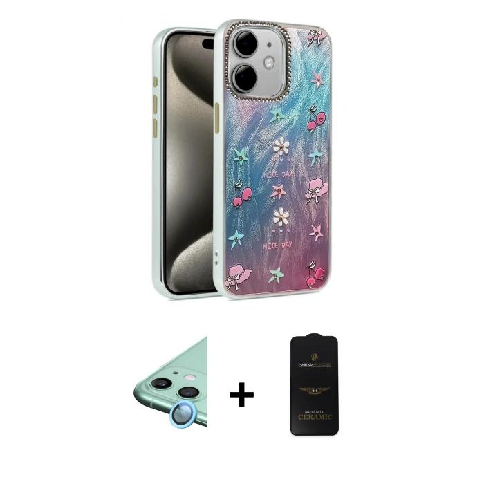 MARSİLYAN™- iPhone 11 Kılıf Zirve Modern Prime - Siyah 6D Antistatik Mat Seramik Hayalet Nano Ekran Koruyucu + Raze Metal Kamera Lens - MI