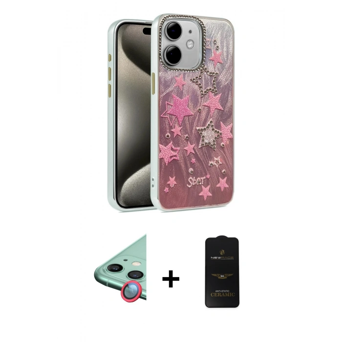MARSİLYAN™- iPhone 11 Kılıf Zirve Modern Prime - Siyah 6D Antistatik Mat Seramik Hayalet Nano Ekran Koruyucu + Raze Metal Kamera Lens - KI