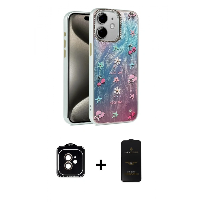 MARSİLYAN™- iPhone 11 Kılıf Zirve Modern Prime - Siyah 6D Antistatik Mat Seramik Hayalet Nano Ekran Koruyucu + PVD Metal Kamera Lens - TU