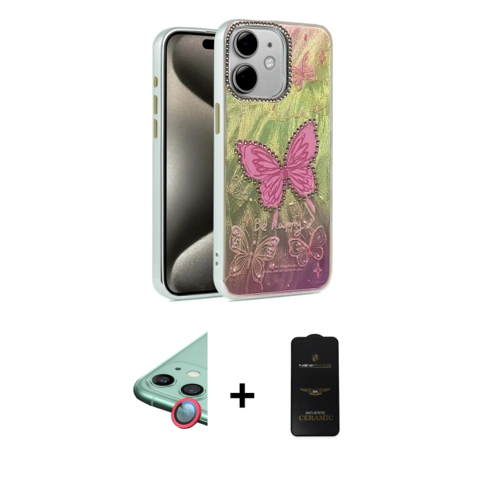 MARSİLYAN™- iPhone 11 Kılıf Zirve Modern Prime - Siyah 6D Antistatik Mat Seramik Hayalet Nano Ekran Koruyucu + Raze Metal Kamera Lens - KI