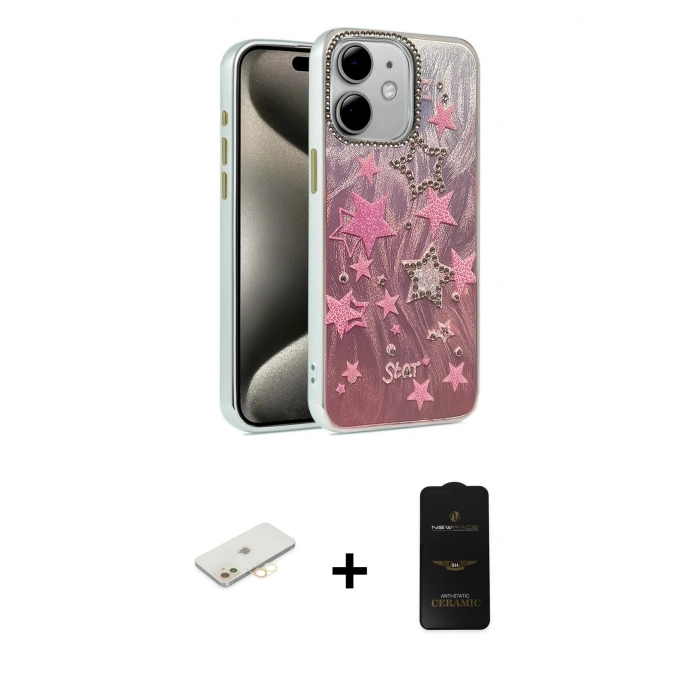MARSİLYAN™- iPhone 11 Kılıf Zirve Modern Prime - Siyah 6D Antistatik Mat Seramik Hayalet Nano Ekran Koruyucu + Renkli Kamera Lens Koruma Cam - SI
