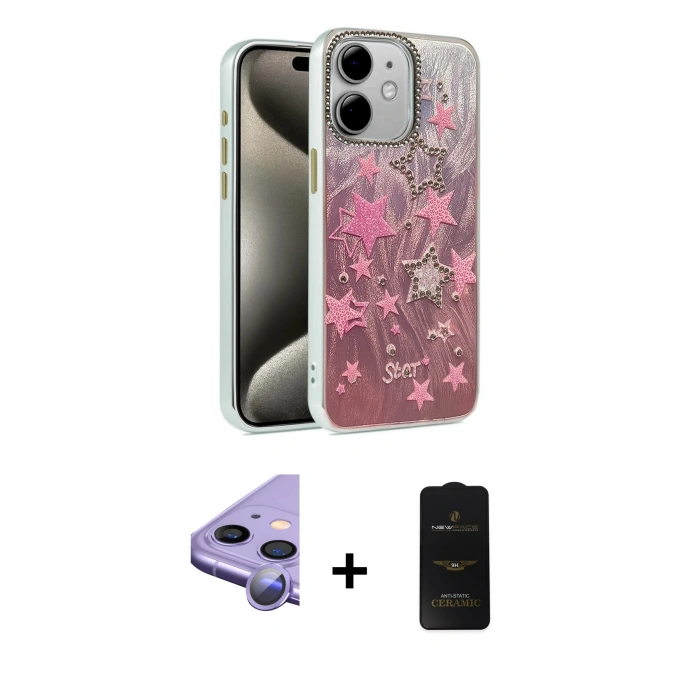 MARSİLYAN™- iPhone 11 Kılıf Zirve Modern Prime - Siyah 6D Antistatik Mat Seramik Hayalet Nano Ekran Koruyucu + Raze Metal Kamera Lens - MR