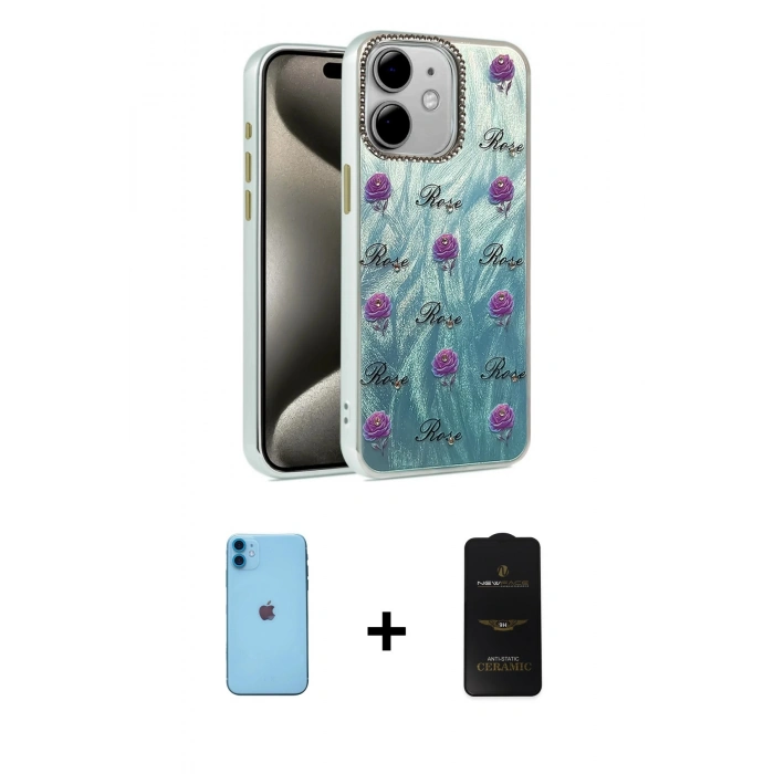 MARSİLYAN™- iPhone 11 Kılıf Zirve Modern Prime - Siyah 6D Antistatik Mat Seramik Hayalet Nano Ekran Koruyucu + Neon Fosforlu Kamera Lens - MI