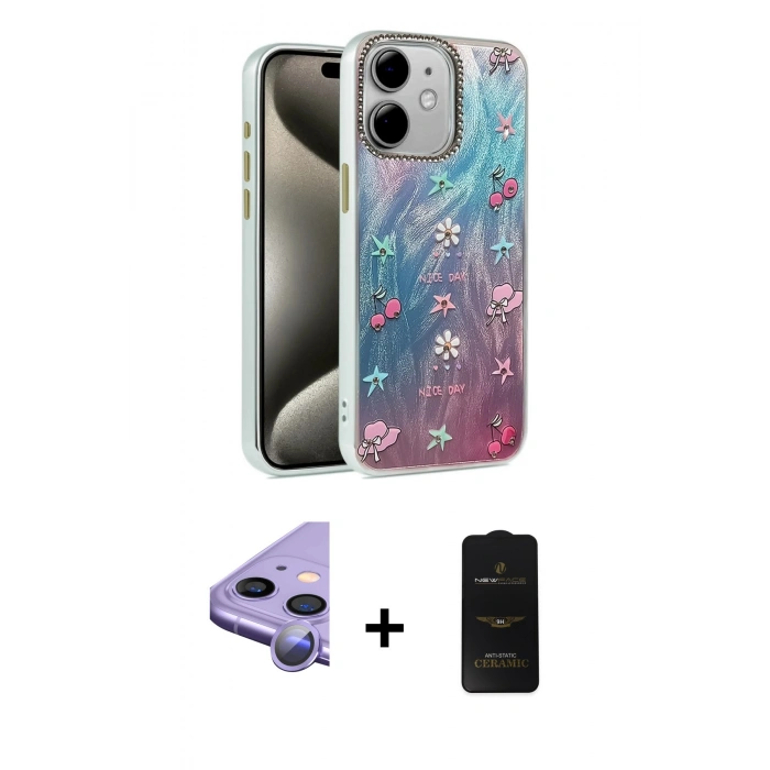 MARSİLYAN™- iPhone 11 Kılıf Zirve Modern Prime - Siyah 6D Antistatik Mat Seramik Hayalet Nano Ekran Koruyucu + Raze Metal Kamera Lens - MR