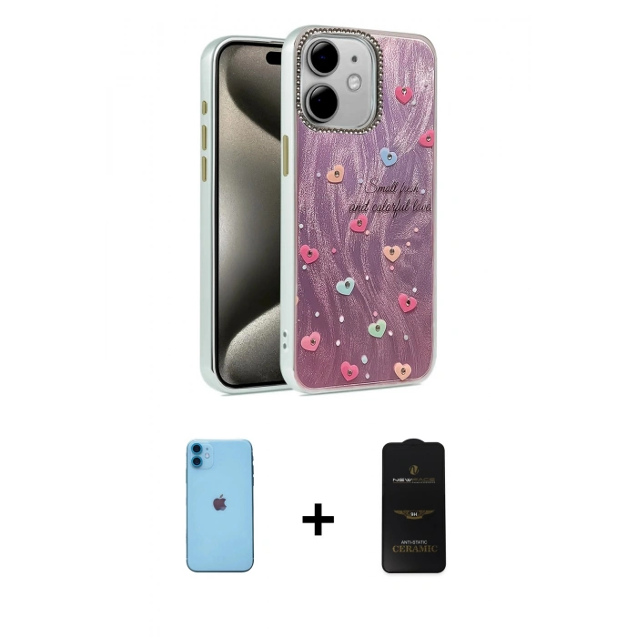 MARSİLYAN™- iPhone 11 Kılıf Zirve Modern Prime - Siyah 6D Antistatik Mat Seramik Hayalet Nano Ekran Koruyucu + Neon Fosforlu Kamera Lens - MI