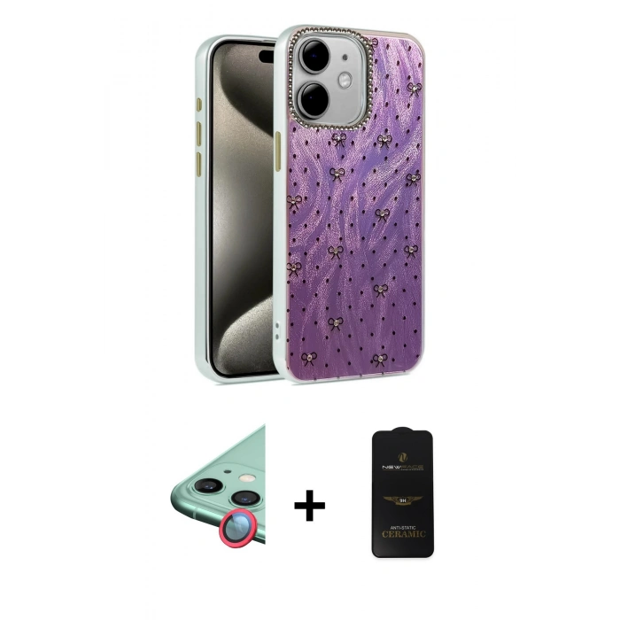 MARSİLYAN™- iPhone 11 Kılıf Zirve Modern Prime - Siyah 6D Antistatik Mat Seramik Hayalet Nano Ekran Koruyucu + Raze Metal Kamera Lens - KI