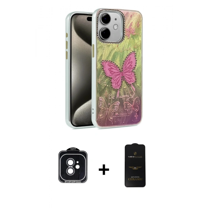 MARSİLYAN™- iPhone 11 Kılıf Zirve Modern Prime - Siyah 6D Antistatik Mat Seramik Hayalet Nano Ekran Koruyucu + PVD Metal Kamera Lens - SH