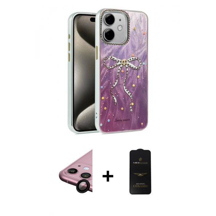 MARSİLYAN™- iPhone 11 Kılıf Zirve Modern Prime - Siyah 6D Antistatik Mat Seramik Hayalet Nano Ekran Koruyucu + Raze Metal Kamera Lens - SH