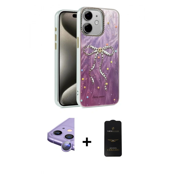 MARSİLYAN™- iPhone 11 Kılıf Zirve Modern Prime - Siyah 6D Antistatik Mat Seramik Hayalet Nano Ekran Koruyucu + Raze Metal Kamera Lens - MR