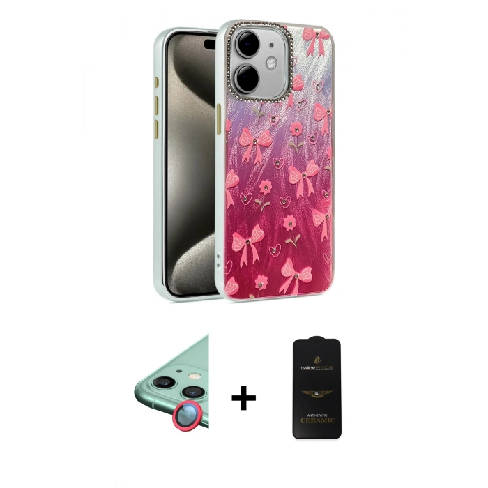 MARSİLYAN™- iPhone 11 Kılıf Zirve Modern Prime - Siyah 6D Antistatik Mat Seramik Hayalet Nano Ekran Koruyucu + Raze Metal Kamera Lens - KI