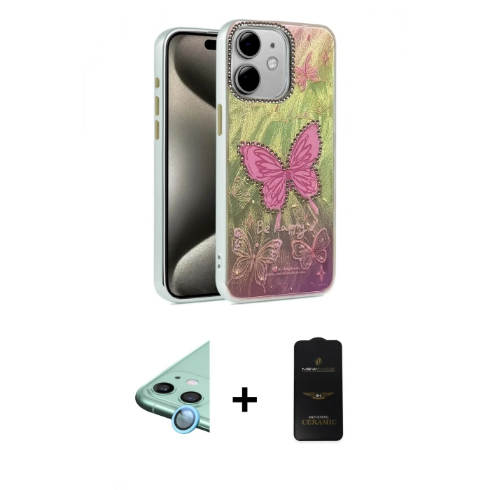 MARSİLYAN™- iPhone 11 Kılıf Zirve Modern Prime - Siyah 6D Antistatik Mat Seramik Hayalet Nano Ekran Koruyucu + Raze Metal Kamera Lens - MI