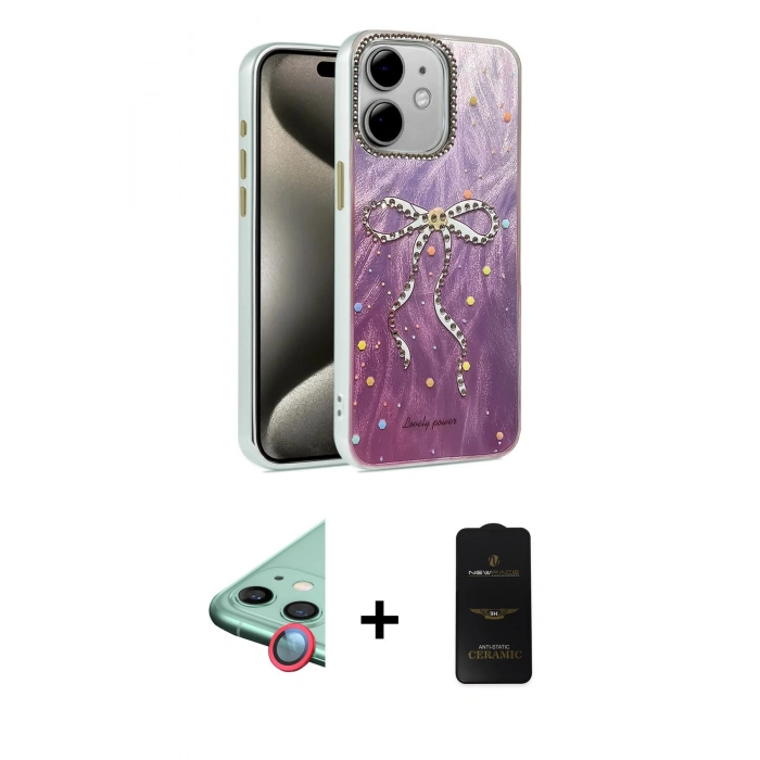 MARSİLYAN™- iPhone 11 Kılıf Zirve Modern Prime - Siyah 6D Antistatik Mat Seramik Hayalet Nano Ekran Koruyucu + Raze Metal Kamera Lens - KI