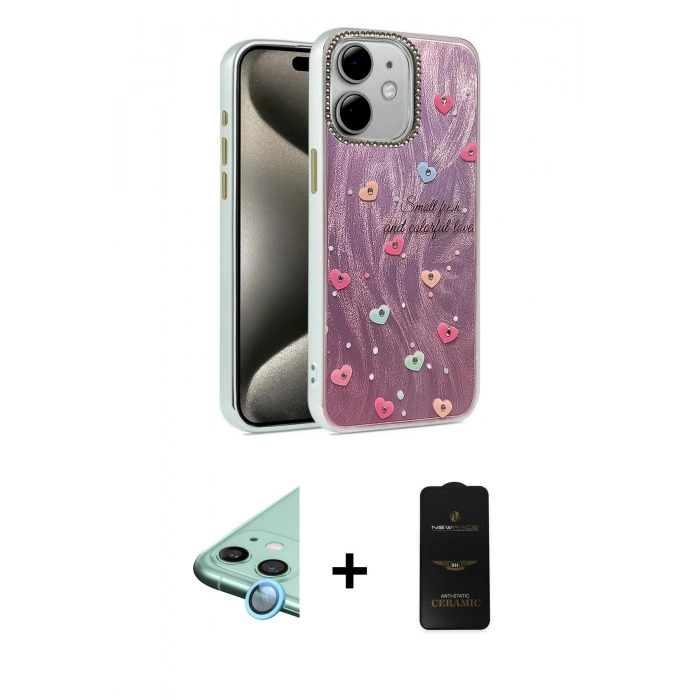 MARSİLYAN™- iPhone 11 Kılıf Zirve Modern Prime - Siyah 6D Antistatik Mat Seramik Hayalet Nano Ekran Koruyucu + Raze Metal Kamera Lens - MI