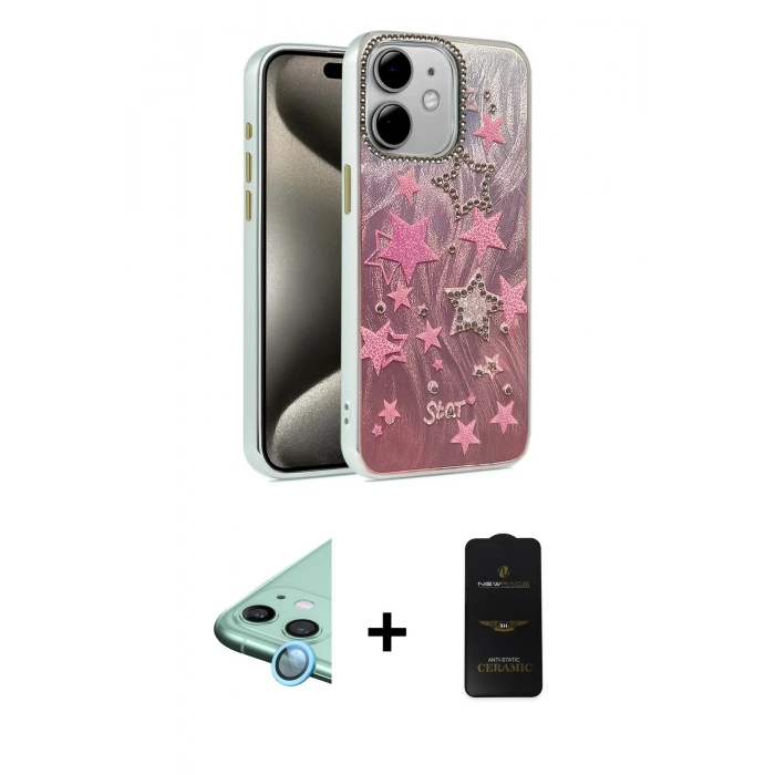 MARSİLYAN™- iPhone 11 Kılıf Zirve Modern Prime - Siyah 6D Antistatik Mat Seramik Hayalet Nano Ekran Koruyucu + Raze Metal Kamera Lens - MI