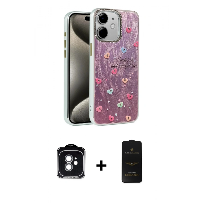 MARSİLYAN™- iPhone 11 Kılıf Zirve Modern Prime - Siyah 6D Antistatik Mat Seramik Hayalet Nano Ekran Koruyucu + PVD Metal Kamera Lens - YL
