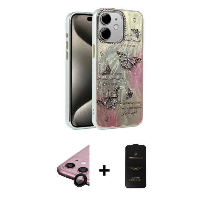MARSİLYAN™- iPhone 11 Kılıf Zirve Modern Prime - Siyah 6D Antistatik Mat Seramik Hayalet Nano Ekran Koruyucu + Raze Metal Kamera Lens - SH
