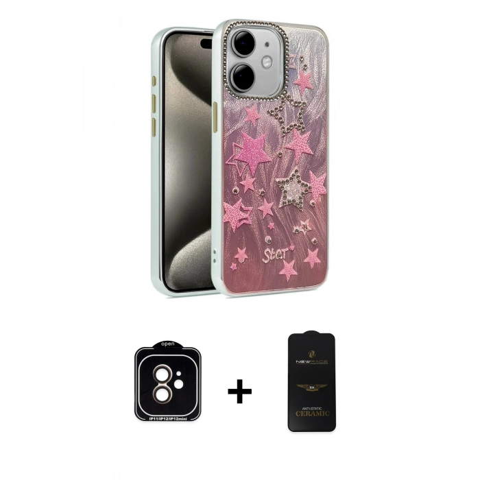 MARSİLYAN™- iPhone 11 Kılıf Zirve Modern Prime - Siyah 6D Antistatik Mat Seramik Hayalet Nano Ekran Koruyucu + PVD Metal Kamera Lens - TU
