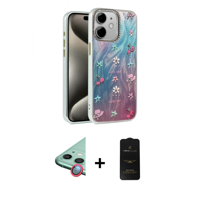 MARSİLYAN™- iPhone 11 Kılıf Zirve Modern Prime - Siyah 6D Antistatik Mat Seramik Hayalet Nano Ekran Koruyucu + Raze Metal Kamera Lens - KI