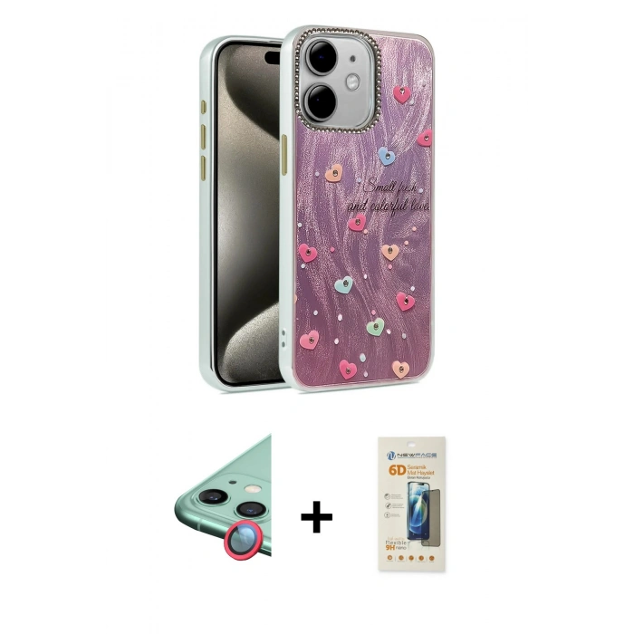 MARSİLYAN™- iPhone 11 Kılıf Zirve Modern Prime - Siyah 6D Mat Seramik Hayalet Nano Ekran Koruyucu + Raze Metal Kamera Lens - KI