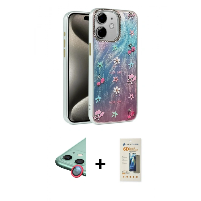 MARSİLYAN™- iPhone 11 Kılıf Zirve Modern Prime - Siyah 6D Mat Seramik Hayalet Nano Ekran Koruyucu + Raze Metal Kamera Lens - KI