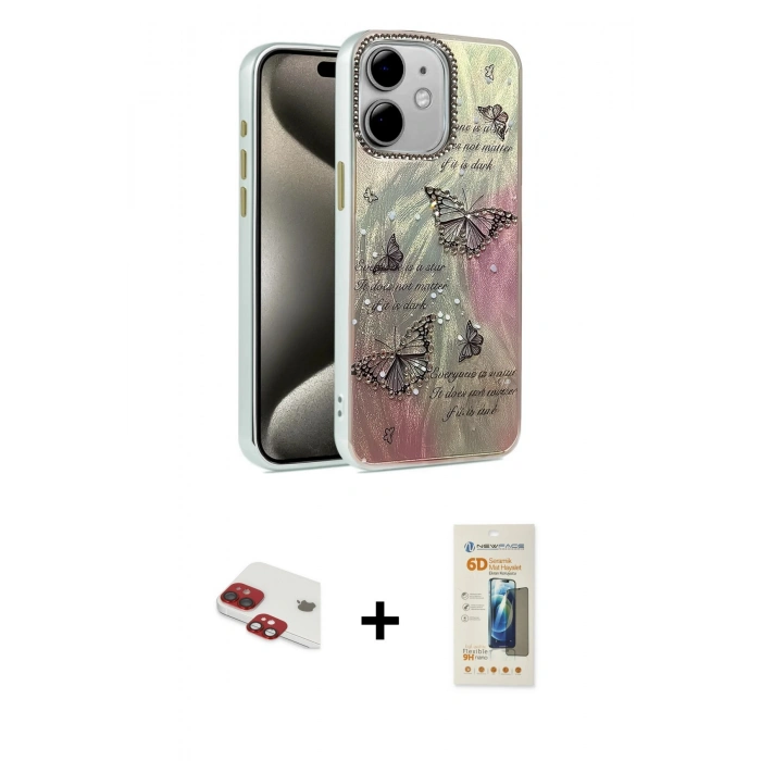 MARSİLYAN™- iPhone 11 Kılıf Zirve Modern Prime - Siyah 6D Mat Seramik Hayalet Nano Ekran Koruyucu + Pers Alüminyum Kamera Lens - KI