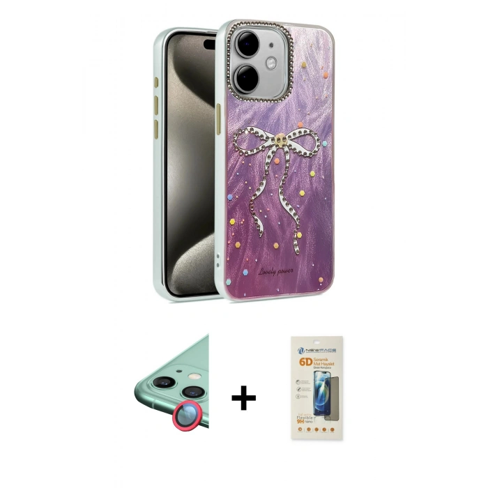 MARSİLYAN™- iPhone 11 Kılıf Zirve Modern Prime - Siyah 6D Mat Seramik Hayalet Nano Ekran Koruyucu + Raze Metal Kamera Lens - KI