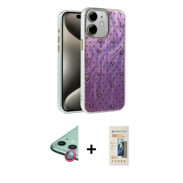 MARSİLYAN™- iPhone 11 Kılıf Zirve Modern Prime - Siyah 6D Mat Seramik Hayalet Nano Ekran Koruyucu + Raze Metal Kamera Lens - KI