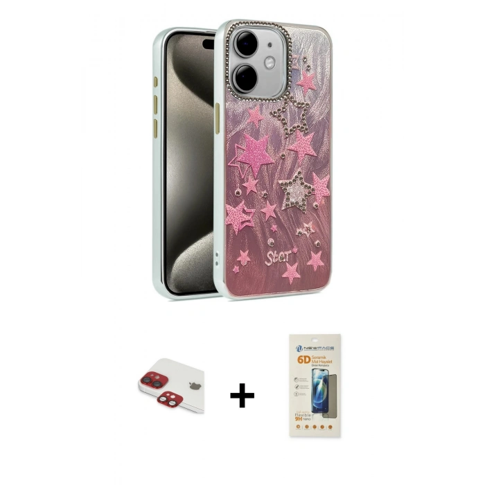 MARSİLYAN™- iPhone 11 Kılıf Zirve Modern Prime - Siyah 6D Mat Seramik Hayalet Nano Ekran Koruyucu + Pers Alüminyum Kamera Lens - KI