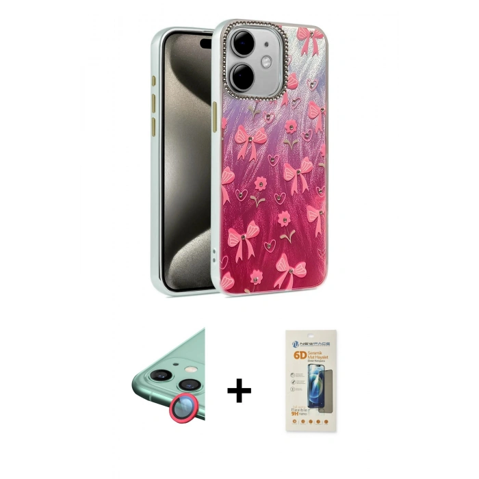 MARSİLYAN™- iPhone 11 Kılıf Zirve Modern Prime - Siyah 6D Mat Seramik Hayalet Nano Ekran Koruyucu + Raze Metal Kamera Lens - KI