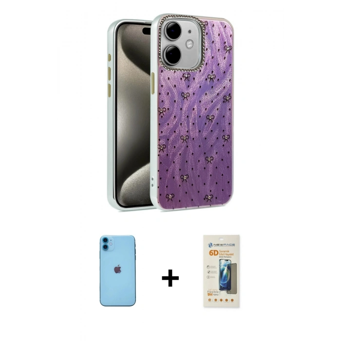 MARSİLYAN™- iPhone 11 Kılıf Zirve Modern Prime - Siyah 6D Mat Seramik Hayalet Nano Ekran Koruyucu + Neon Fosforlu Kamera Lens - MI