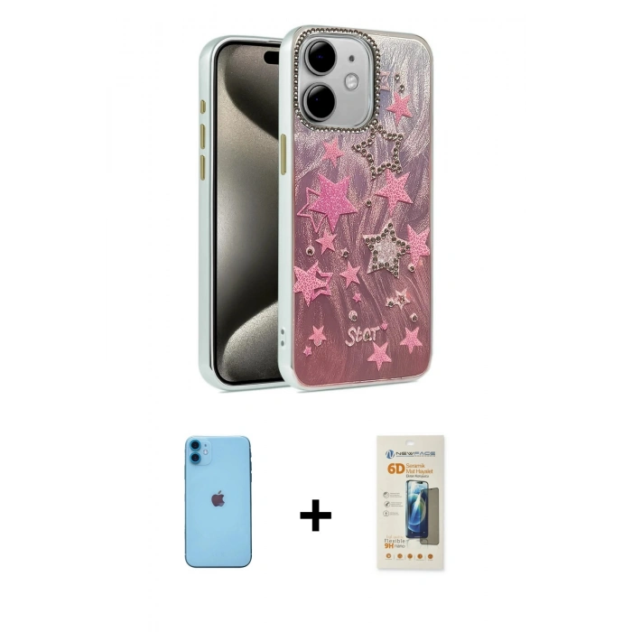 MARSİLYAN™- iPhone 11 Kılıf Zirve Modern Prime - Siyah 6D Mat Seramik Hayalet Nano Ekran Koruyucu + Neon Fosforlu Kamera Lens - MI