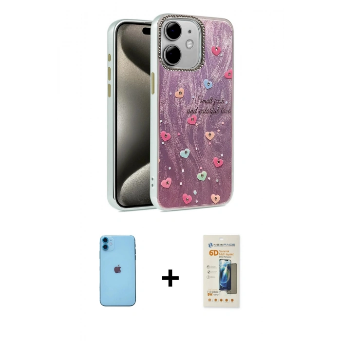 MARSİLYAN™- iPhone 11 Kılıf Zirve Modern Prime - Siyah 6D Mat Seramik Hayalet Nano Ekran Koruyucu + Neon Fosforlu Kamera Lens - MI