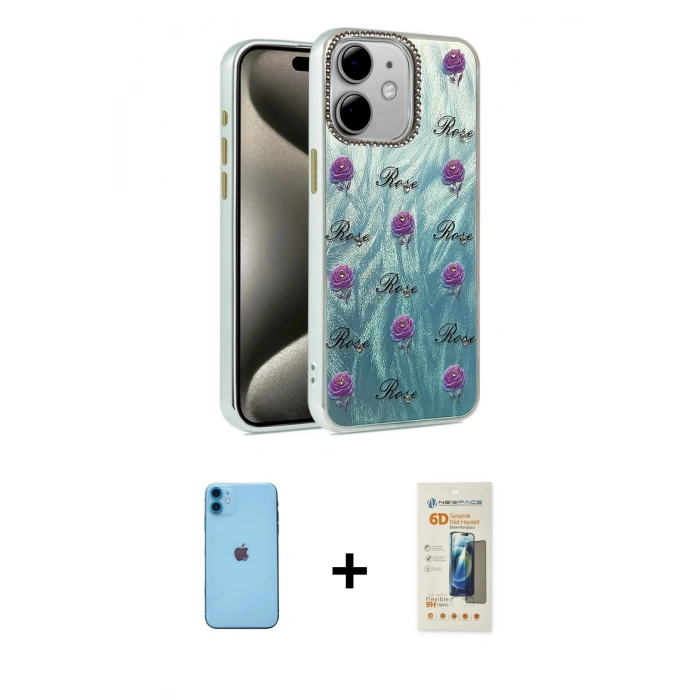MARSİLYAN™- iPhone 11 Kılıf Zirve Modern Prime - Siyah 6D Mat Seramik Hayalet Nano Ekran Koruyucu + Neon Fosforlu Kamera Lens - MI