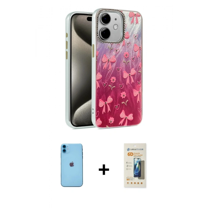 MARSİLYAN™- iPhone 11 Kılıf Zirve Modern Prime - Siyah 6D Mat Seramik Hayalet Nano Ekran Koruyucu + Neon Fosforlu Kamera Lens - MI