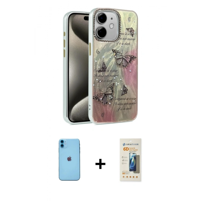 MARSİLYAN™- iPhone 11 Kılıf Zirve Modern Prime - Siyah 6D Mat Seramik Hayalet Nano Ekran Koruyucu + Neon Fosforlu Kamera Lens - MI
