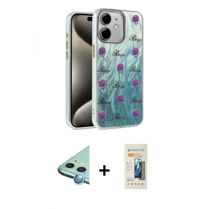 MARSİLYAN™- iPhone 11 Kılıf Zirve Modern Prime - Siyah 6D Mat Seramik Hayalet Nano Ekran Koruyucu + Raze Metal Kamera Lens - MI