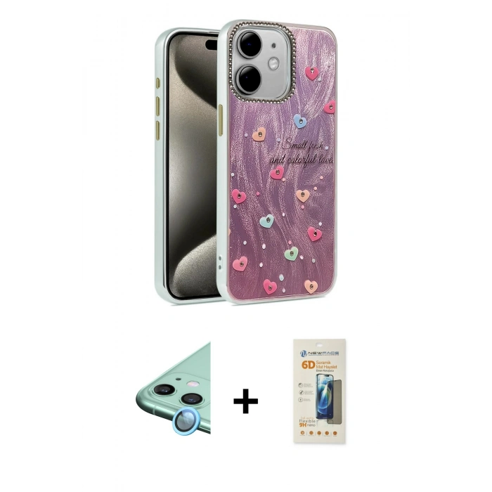MARSİLYAN™- iPhone 11 Kılıf Zirve Modern Prime - Siyah 6D Mat Seramik Hayalet Nano Ekran Koruyucu + Raze Metal Kamera Lens - MI