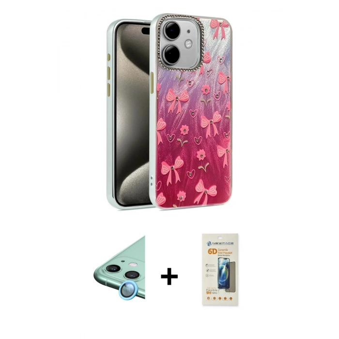 MARSİLYAN™- iPhone 11 Kılıf Zirve Modern Prime - Siyah 6D Mat Seramik Hayalet Nano Ekran Koruyucu + Raze Metal Kamera Lens - MI
