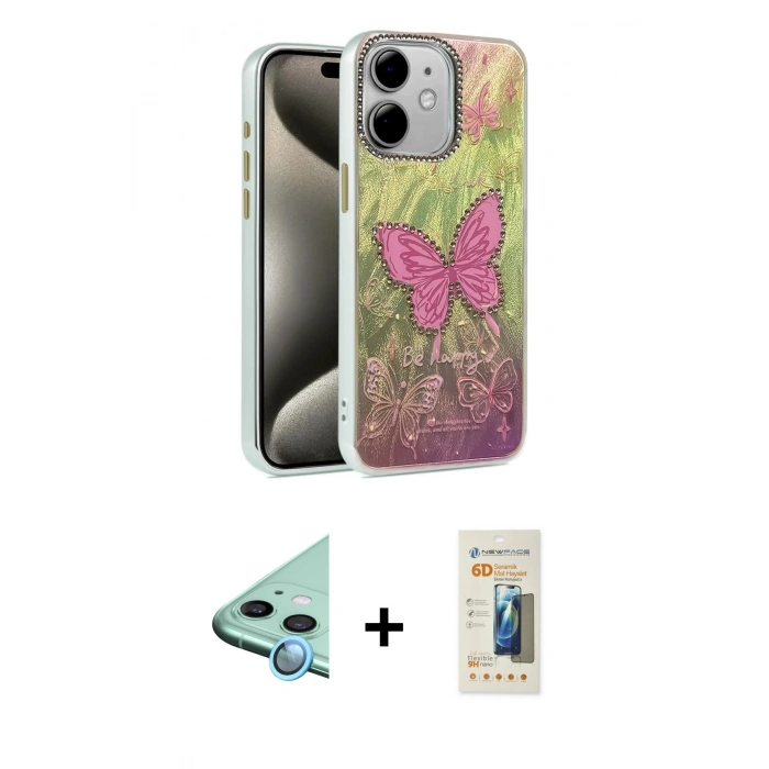 MARSİLYAN™- iPhone 11 Kılıf Zirve Modern Prime - Siyah 6D Mat Seramik Hayalet Nano Ekran Koruyucu + Raze Metal Kamera Lens - MI