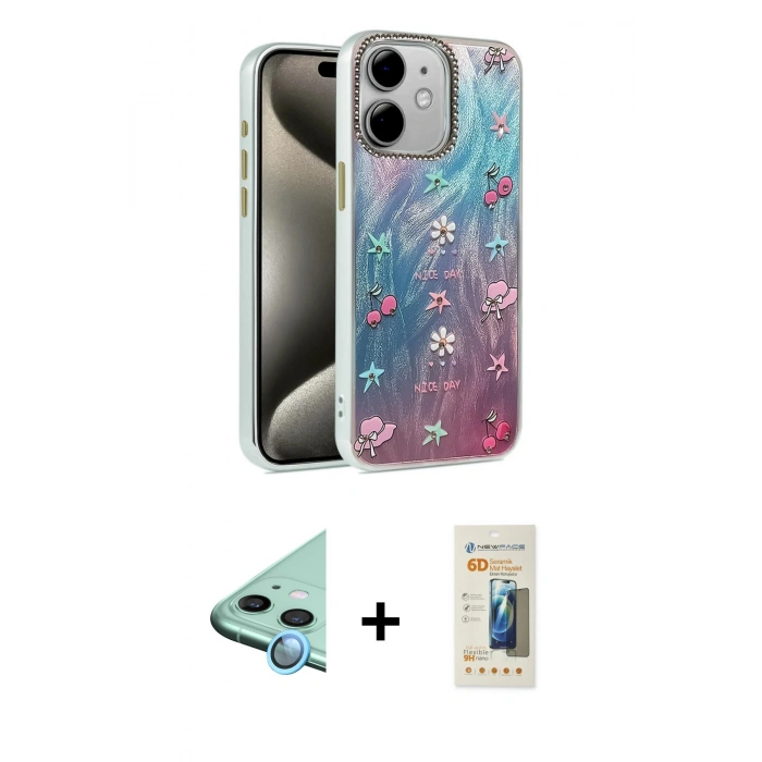 MARSİLYAN™- iPhone 11 Kılıf Zirve Modern Prime - Siyah 6D Mat Seramik Hayalet Nano Ekran Koruyucu + Raze Metal Kamera Lens - MI