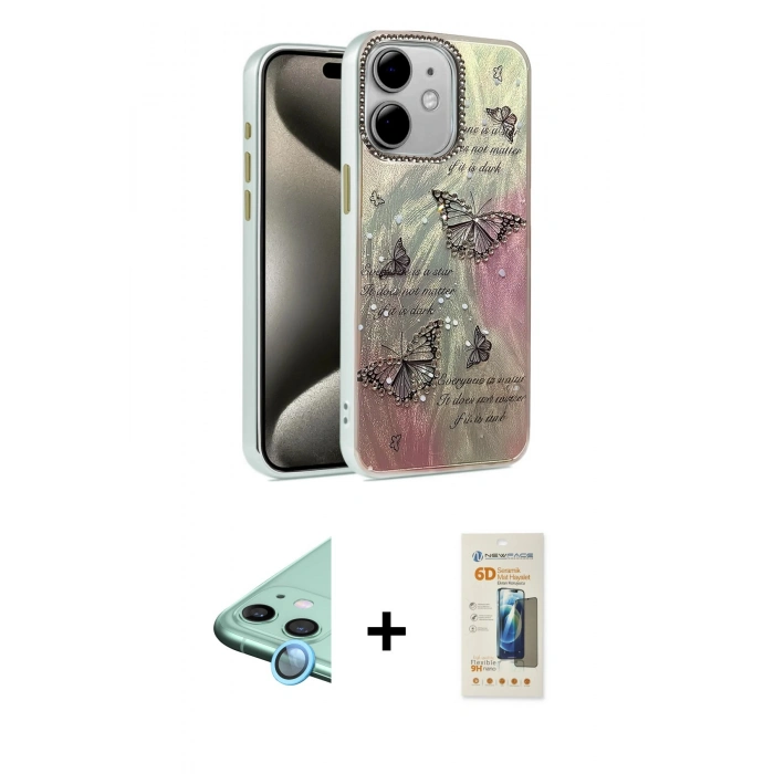 MARSİLYAN™- iPhone 11 Kılıf Zirve Modern Prime - Siyah 6D Mat Seramik Hayalet Nano Ekran Koruyucu + Raze Metal Kamera Lens - MI